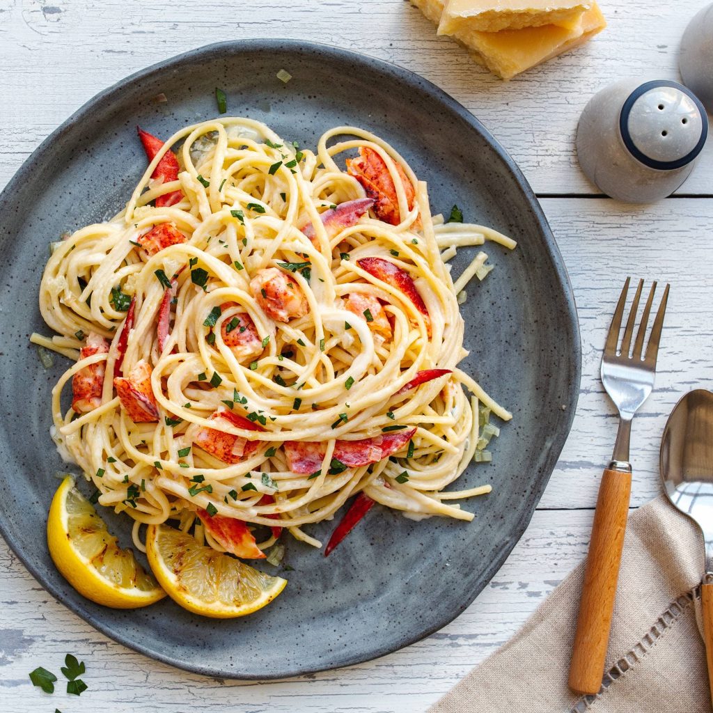 Lobster Linguine with saffron cream